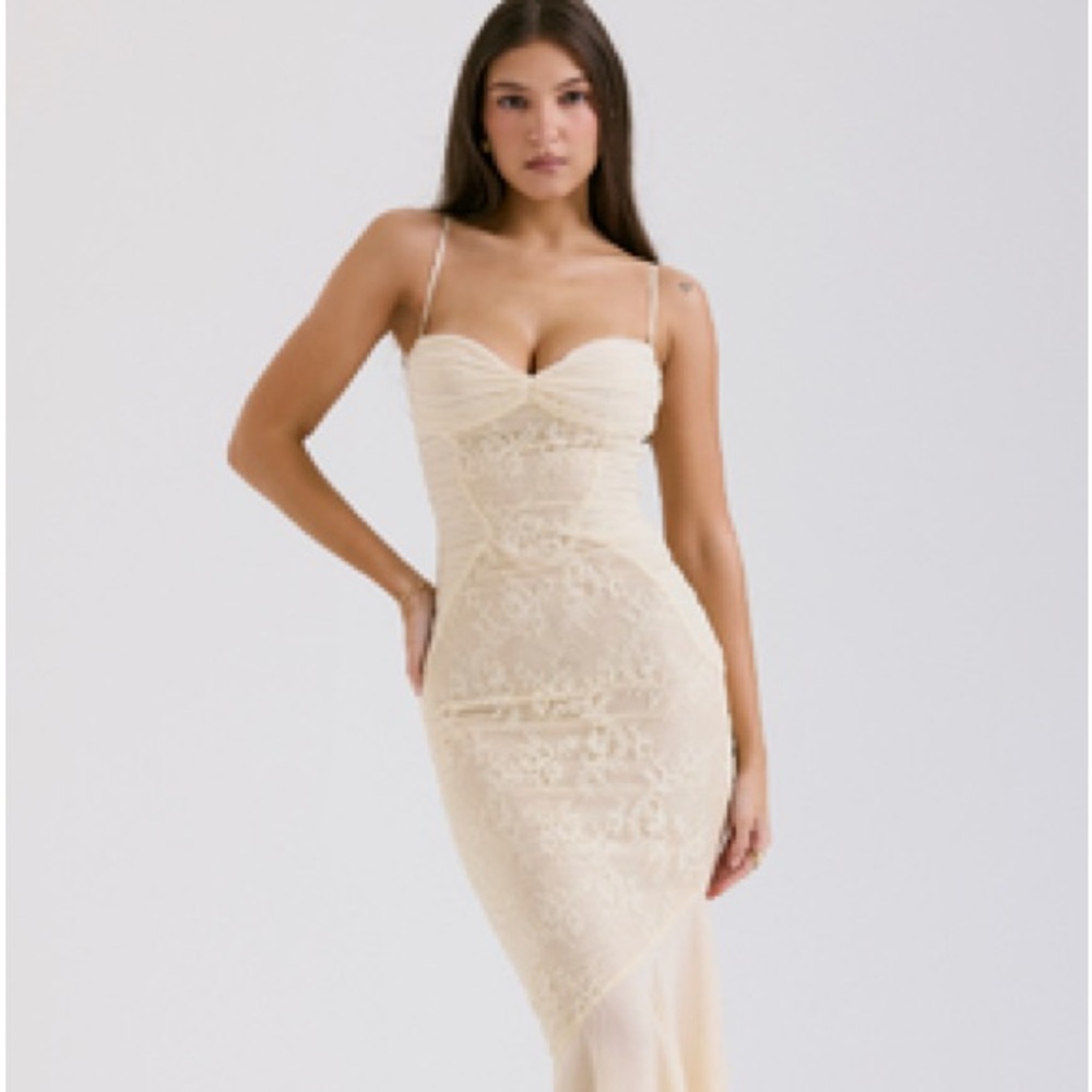House of CB Cream Lace Strapless Prom Dress
